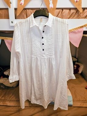 Embellish - White Textured Button-Front Top